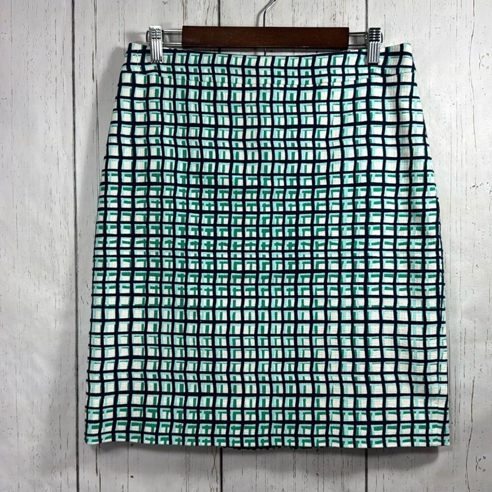 Kate Spade New York Green Blue Tweed Pencil Skirt Size 8 Classic Preppy Workwear
